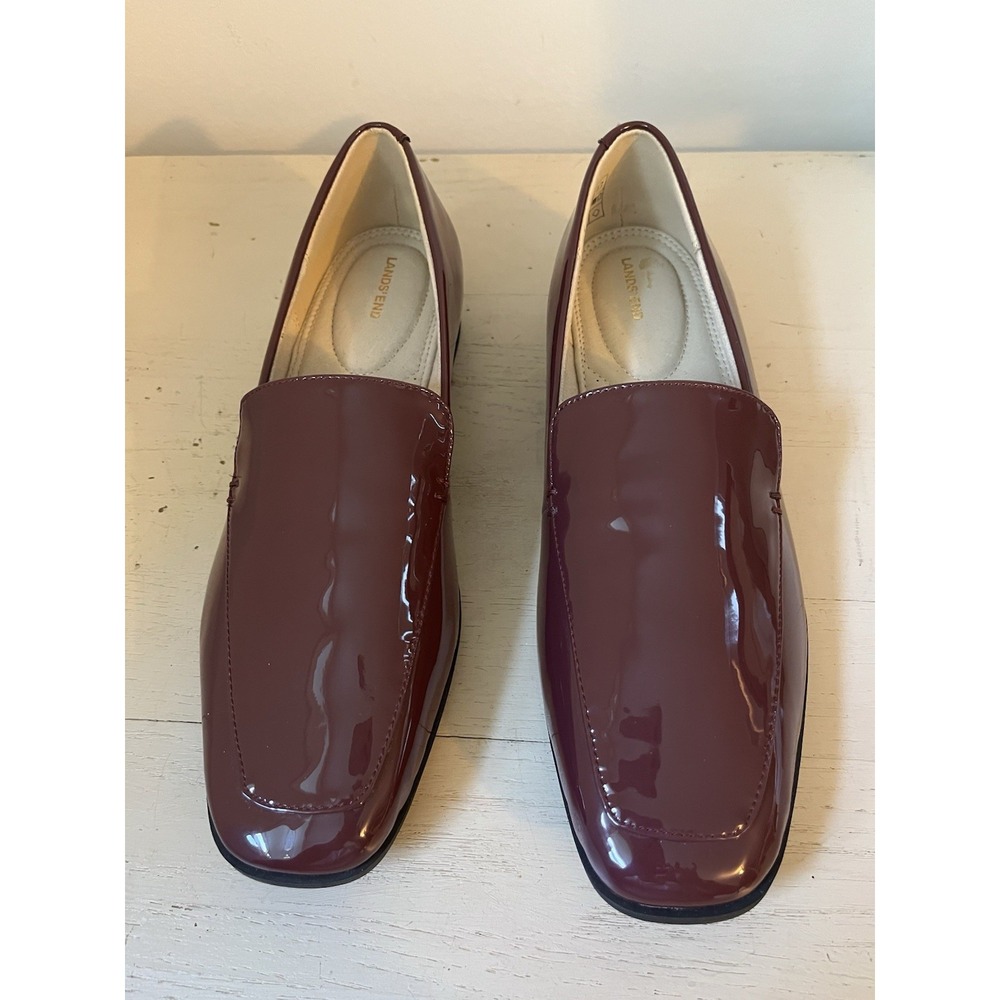 Lands' End Women's Classic Leather Loafers Slip On Shoes Size 8.5 Royal Burgundy